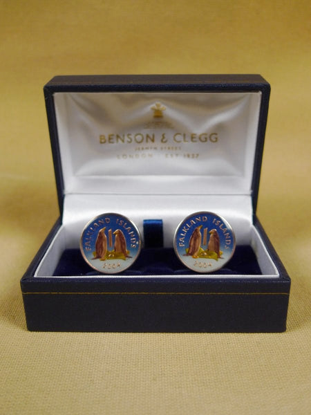 18/1136 brand new benson and clegg uk falkland islands one pence coin cufflinks rrp £100 (cc2135)