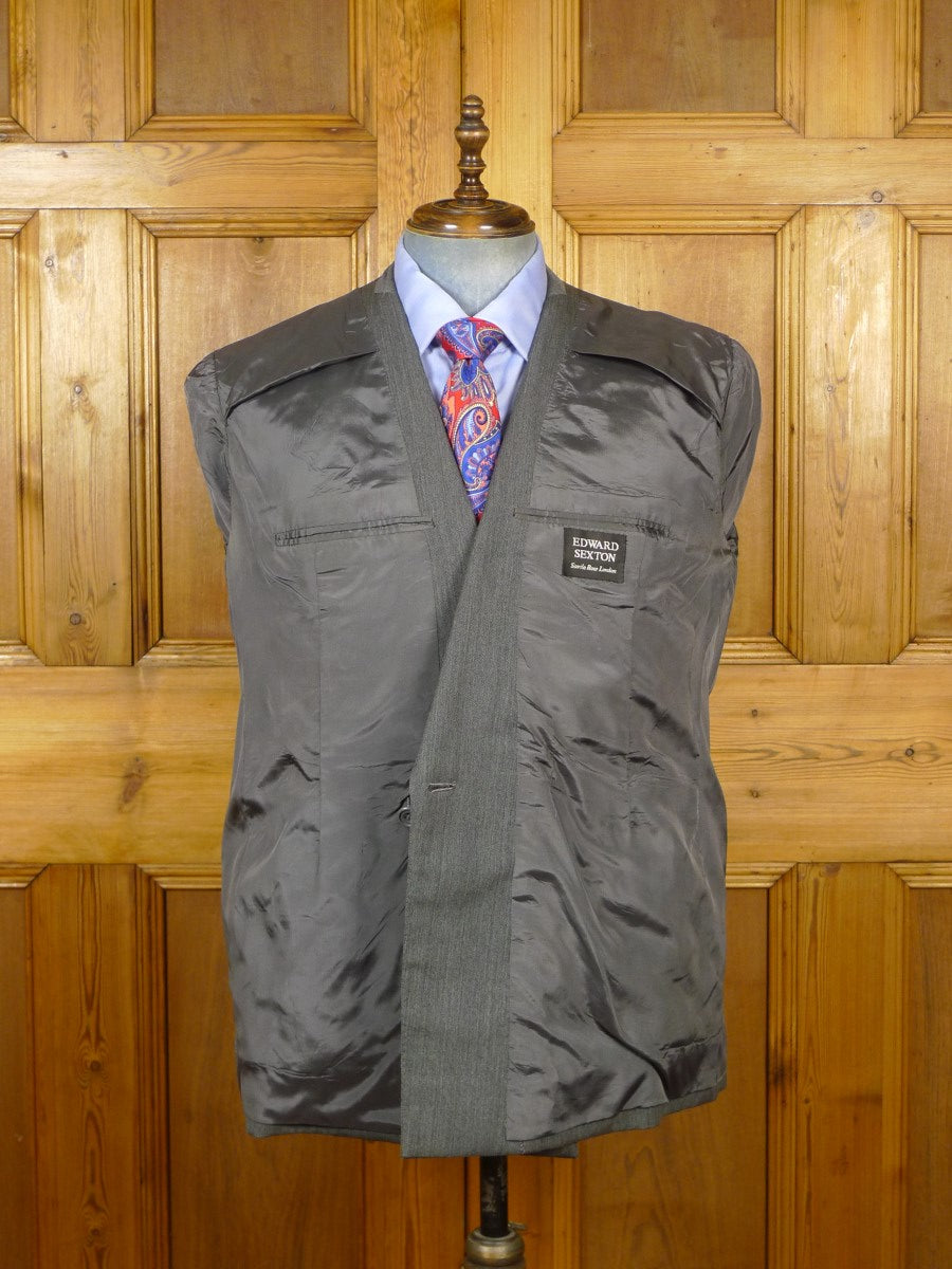 22/1067 vintage 1988 edward sexton savile row bespoke grey herringbone worsted d/b suit 44 short