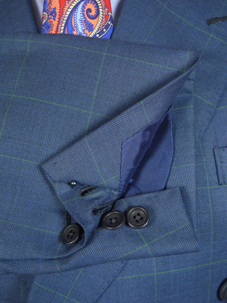 23/0826 immaculate 2016 henry rose savile row bespoke blue / green wp check 3-piece wool & cashmere suit 40-41 short to regular