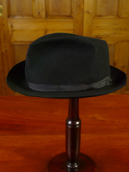 24/0420a vintage lock & co black fur felt trilby hat 7 & 1/8 - 58 cms