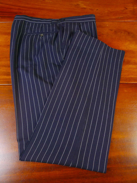 24/0188 vintage billings & edmonds savile row bespoke heavyweight navy blue rope-stripe worsted trouser 36