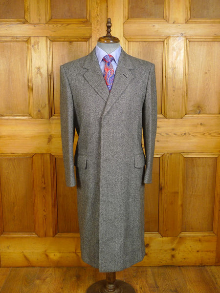 24/0214 immaculate vintage aquascutum london grey herringbone wool tweed overcoat 40 regular