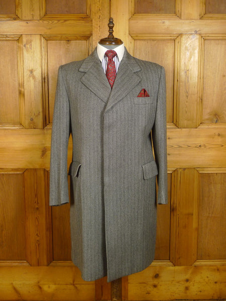 24/0236 vintage british tailor heavyweight grey herringbone wool chesterfield coat overcoat 42