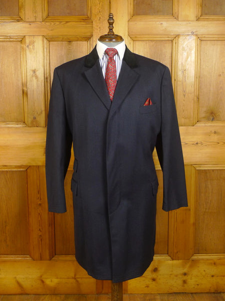 24/0253 vintage jermyn street blue venetian twill covert coat w/ velvet collar 48 regular