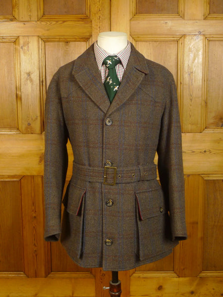 24/0251 new unworn chrysalis brown windowpane check belted tweed shooting coat jacket (rrp £1000) 41-42