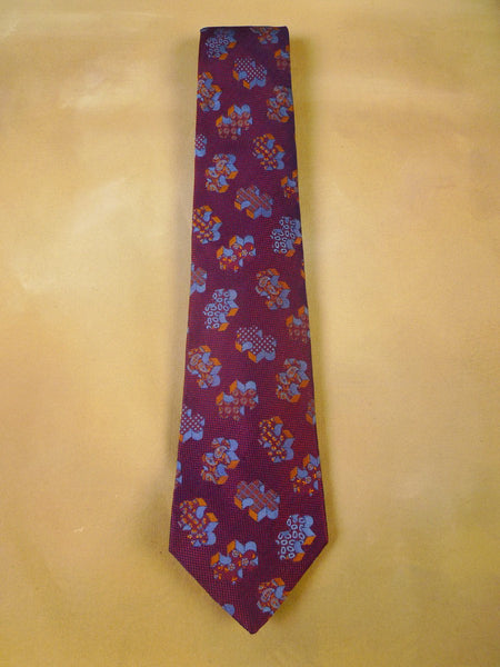 24/0263 turnbull & asser Jermyn Street maroon teal jigsaw pattern 100% silk tie