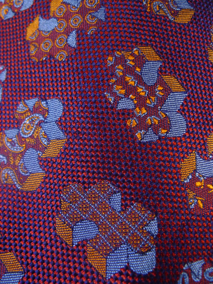 24/0263 turnbull & asser Jermyn Street maroon teal jigsaw pattern 100% silk tie