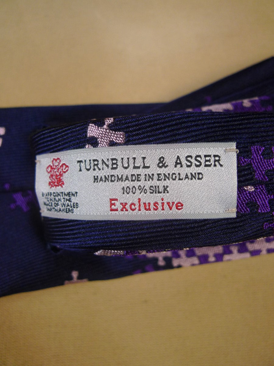 24/0266 new & unworn turnbull & asser Jermyn St. purple blue jigsaw pattern 100% silk tie