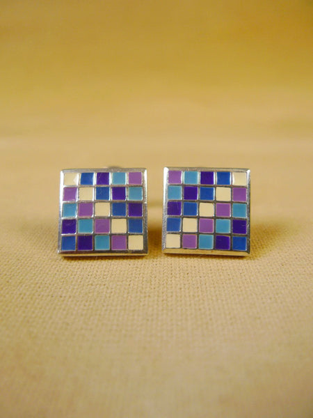 24/0383pbm turnbull & asser purple blue mauve chequerboard design cufflinks