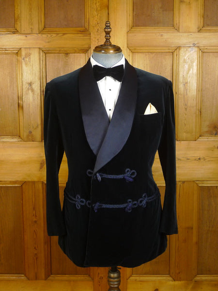 040404 vintage 1978 anderson & sheppard savile row bespoke deep midnight blue silk-velvet d/b smoking / dinner jacket 46 short to regular