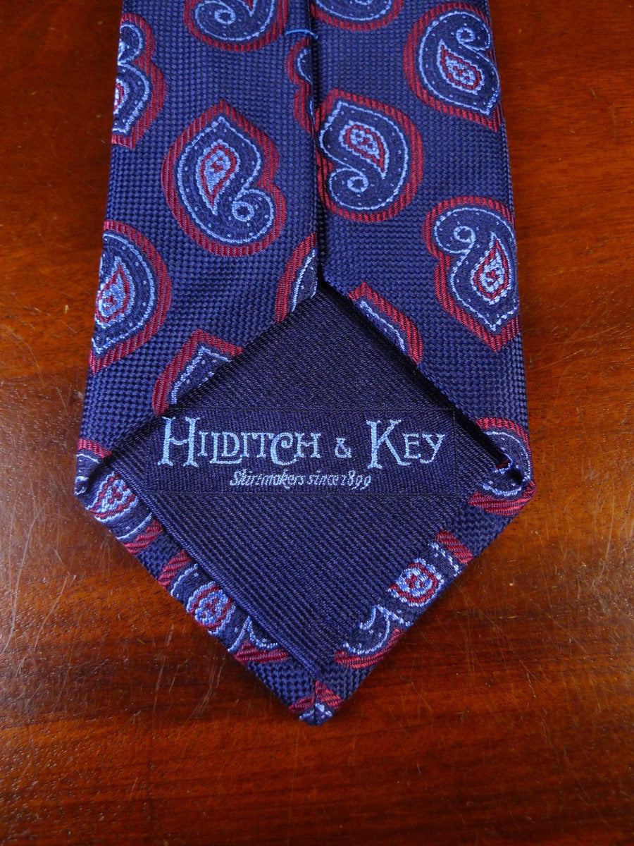 040413 New Hilditch & keys blue crimson paisley pattern 100% silk tie