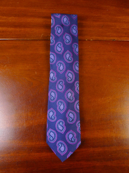 040412 New Hilditch & keys blue purple paisley pattern 100% silk tie