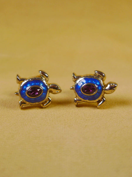 24/0391 turnbull & asser blue purple turtle design cufflinks