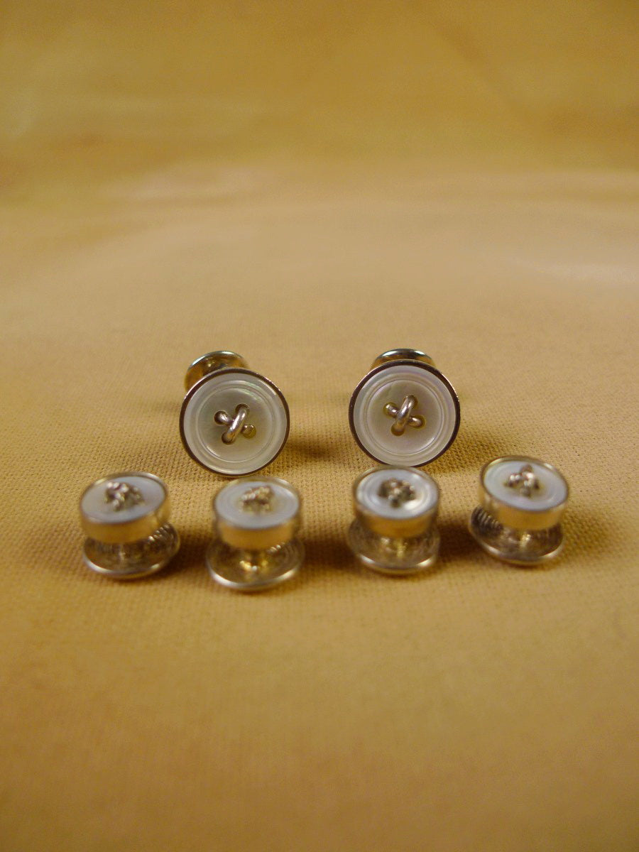 24/0374 immaculate set of turnbull & asser hallmarked silver & mother of pearl cufflinks and 4 matching dress shirt studs (rrp £520)