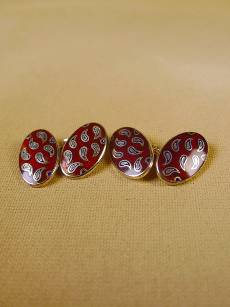 24/0380rd turnbull & asser sterling silver red paisley cufflinks