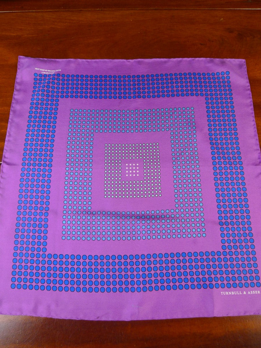 24/0401 new Turnbull & Asser JERMYN ST. purple blue dots pattern all silk pocket square