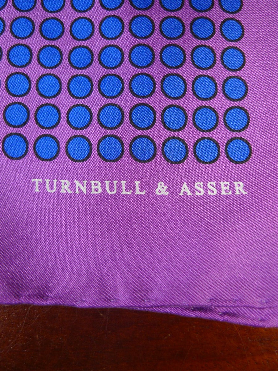 24/0401 new Turnbull & Asser JERMYN ST. purple blue dots pattern all silk pocket square