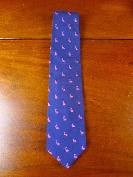 040428 New william & son blue pink rabbit pattern 40% silk 60% wool tie