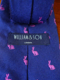 040428 New william & son blue pink rabbit pattern 40% silk 60% wool tie
