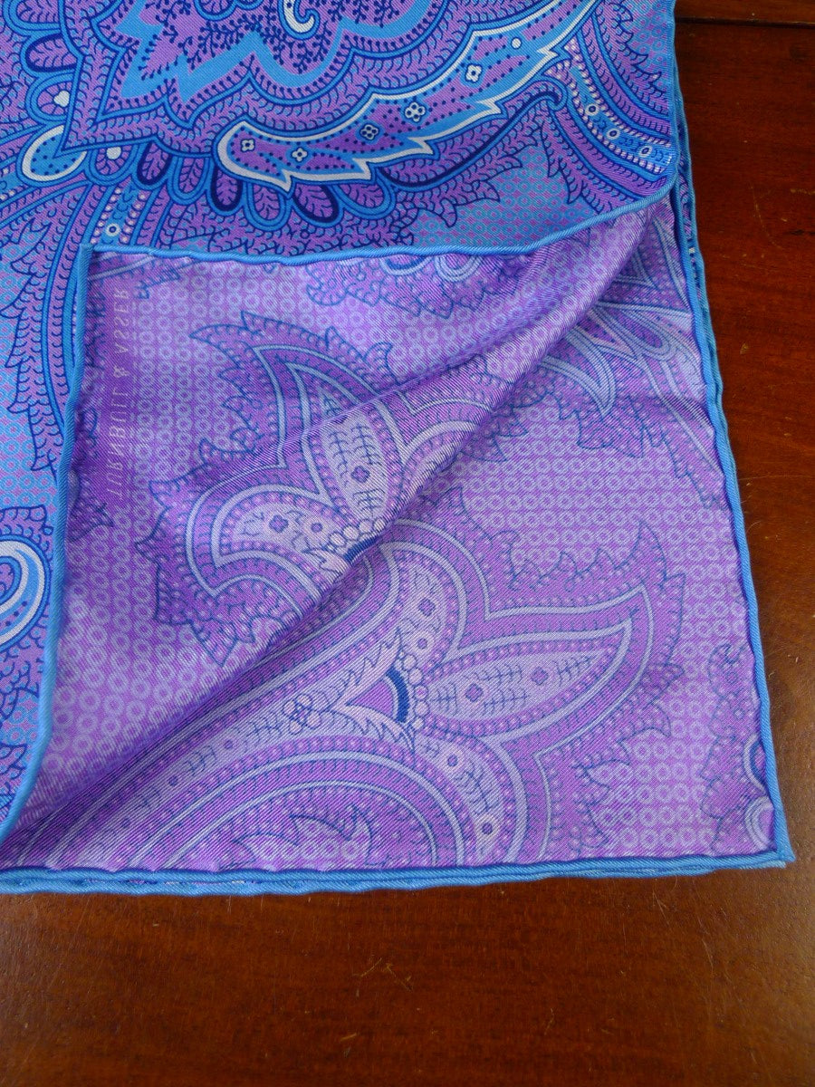 24/0417 new Turnbull & Asser JERMYN ST. purple paisley design all silk pocket square