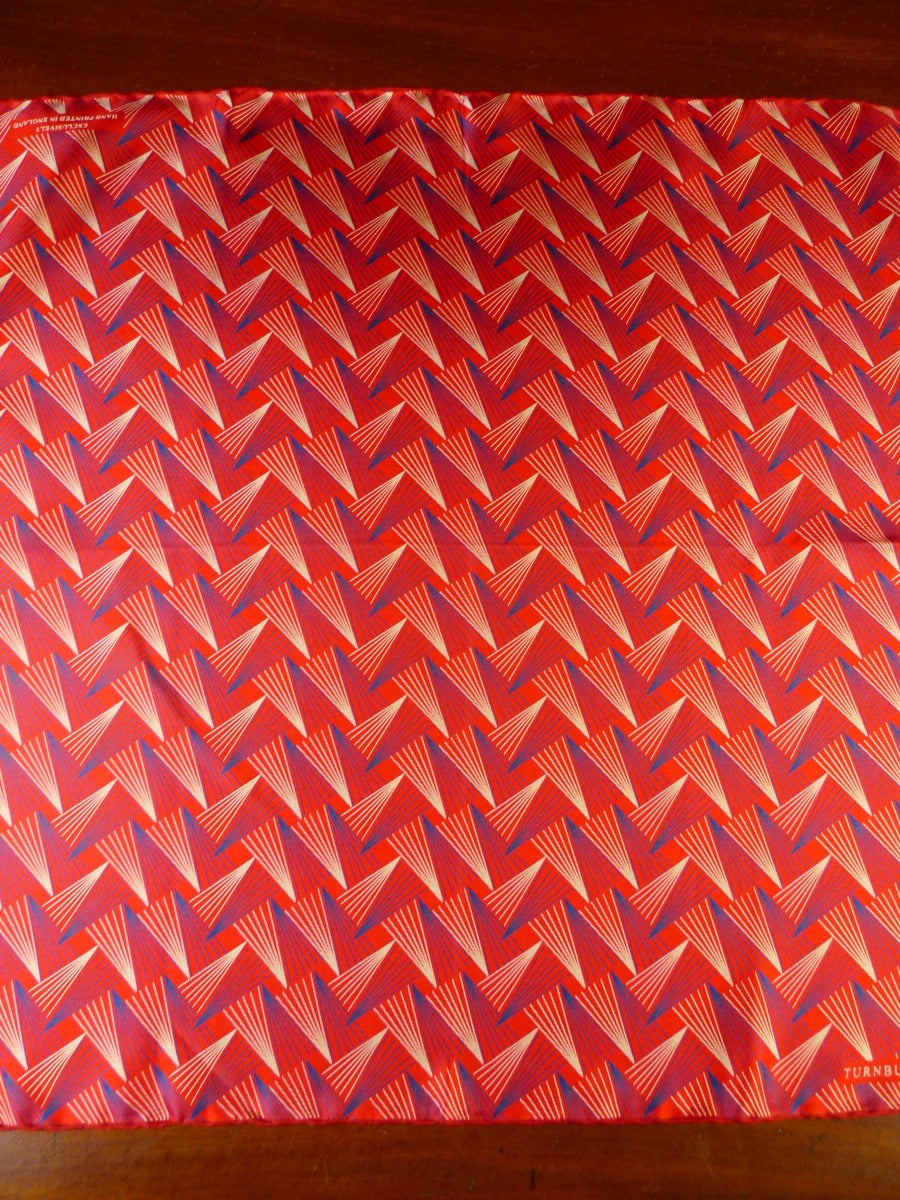 24/0414 new Turnbull & Asser JERMYN ST. red geometric design all silk pocket square