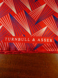 24/0414 new Turnbull & Asser JERMYN ST. red geometric design all silk pocket square