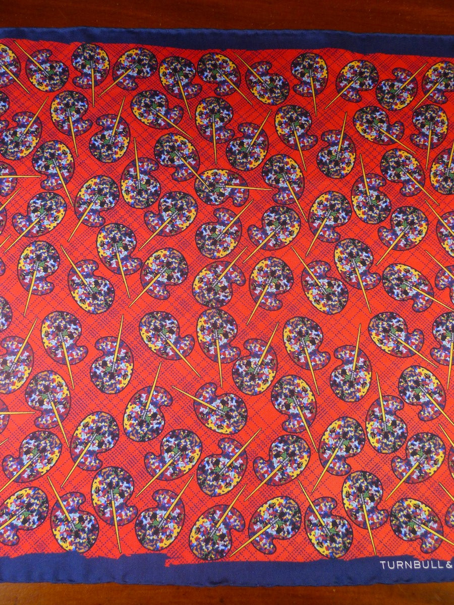 24/0411 new Turnbull & Asser JERMYN ST. red artist palette pattern all silk pocket square