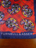 24/0411 new Turnbull & Asser JERMYN ST. red artist palette pattern all silk pocket square