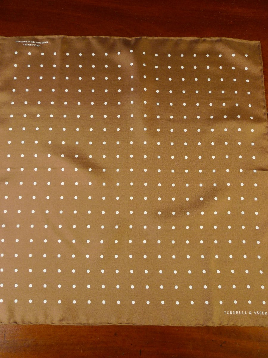 24/0408 new Turnbull & Asser JERMYN ST. brown polka dot pattern all silk pocket square