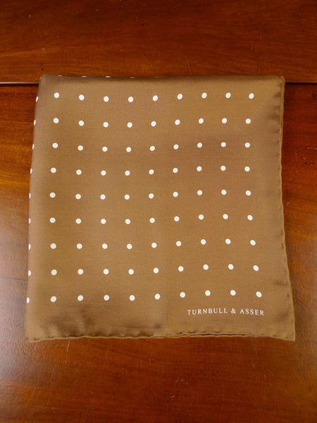 24/0408 new Turnbull & Asser JERMYN ST. brown polka dot pattern all silk pocket square
