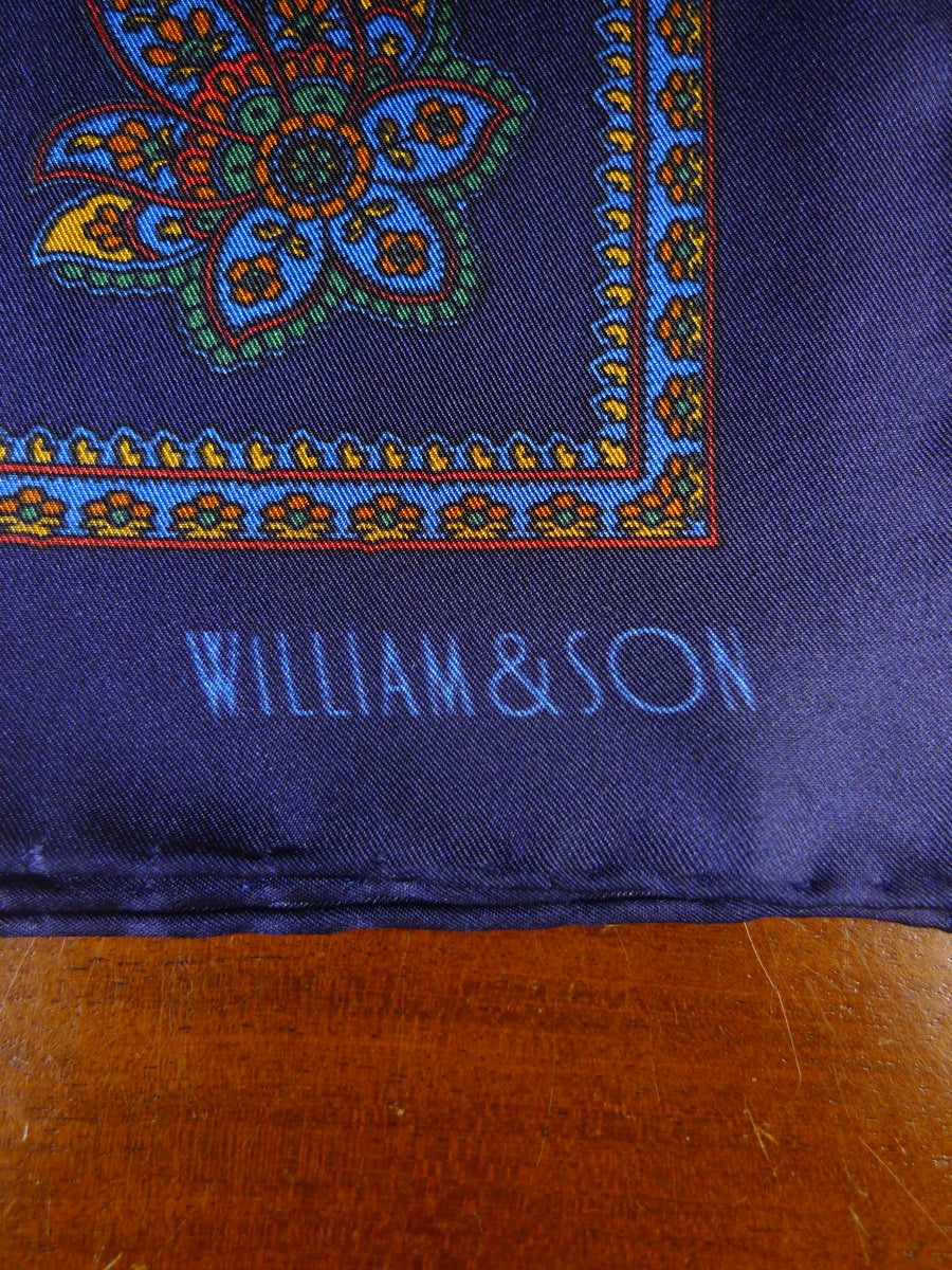 24/0435 new william & son London blue birds paisley design all silk pocket square