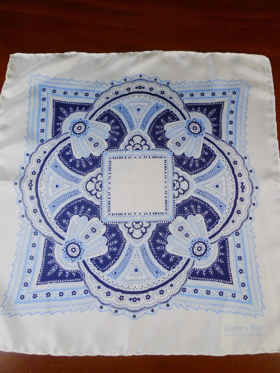 24/0433 new hilditch & key JERMYN ST. cream teal floral design all silk pocket square