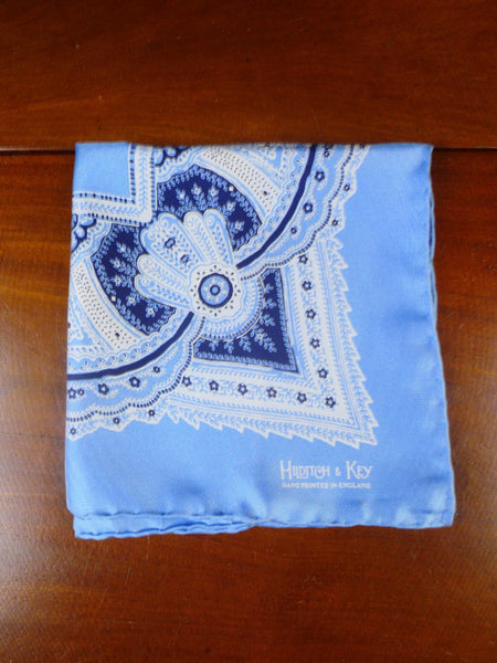 24/0432 new hilditch & key JERMYN ST. teal floral design all silk pocket square