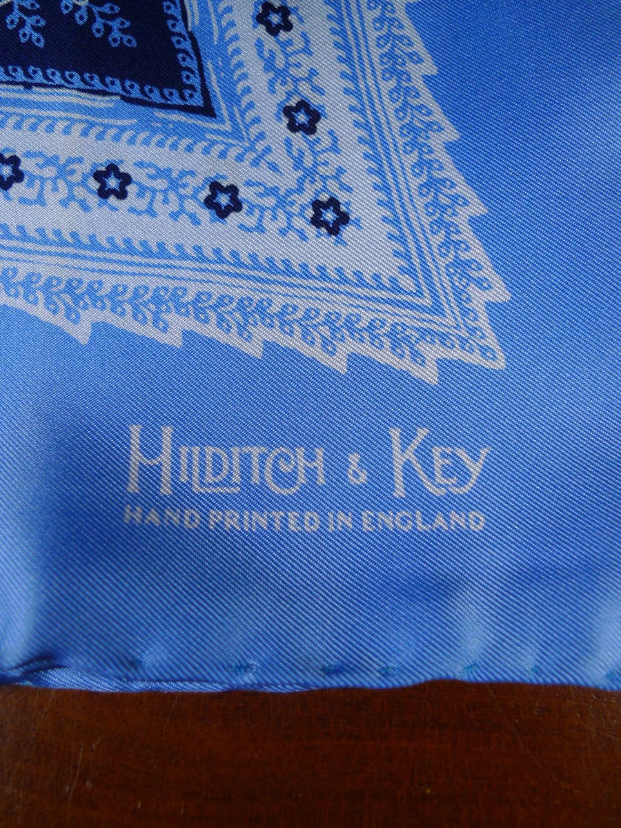 24/0432 new hilditch & key JERMYN ST. teal floral design all silk pocket square