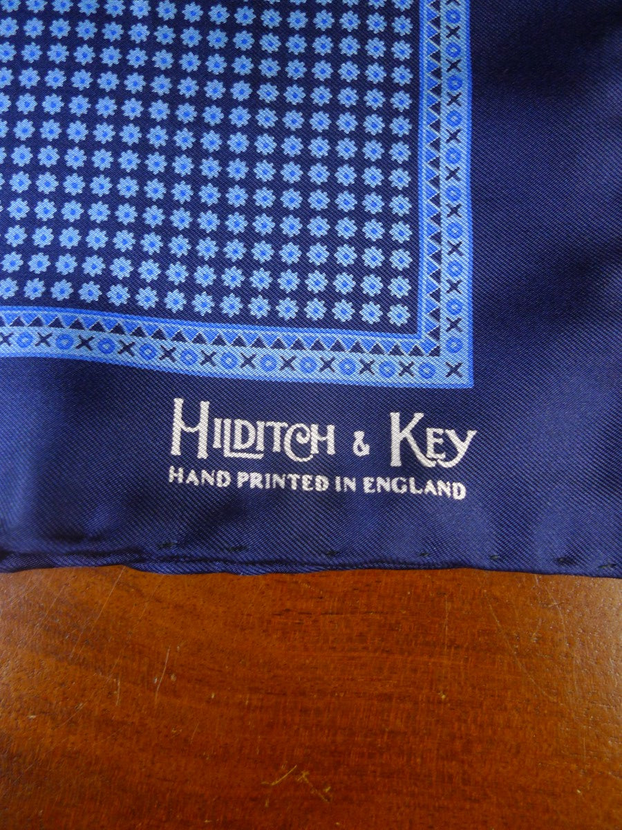 24/0429 new hilditch & key JERMYN ST. blue floral design all silk pocket square
