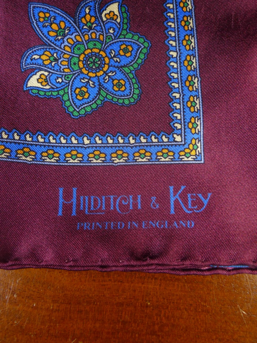 24/0427 new hilditch & key JERMYN ST. maroon paisley design all silk pocket square
