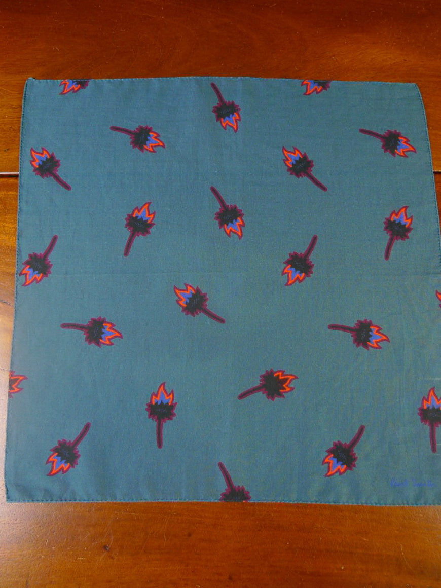 24/0423 paul Smith teal fire torch cotton pocket square