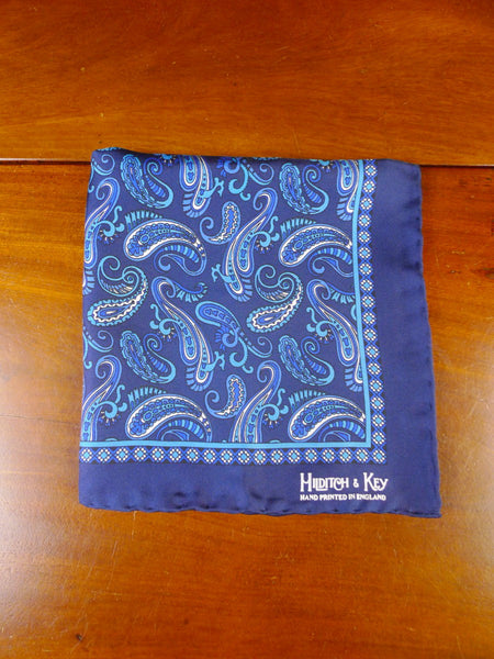 24/0425 new hilditch & key JERMYN ST. blue paisley pattern all silk pocket square