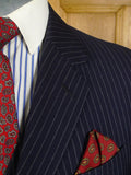 24/0418a vintage 1979 savile row bespoke heavyweight navy blue rope-stripe 3-piece worsted suit 41 regular