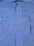 24/0407a immaculate crombie gingham check blue cotton double cuff shirt 16.5