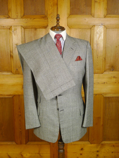 24/0454 near immaculate vintage savile row bespoke grey / blue prince of wales check 3-piece worsted flannel suit 42-43 long