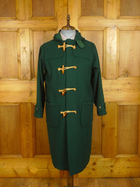 24/0472 near immaculate vintage polo ralph lauren green wool duffle coat w/ wooden togs 42-44