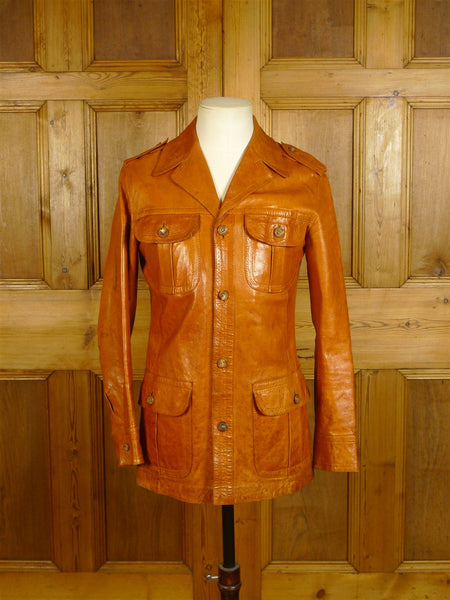 25/0273A wonderful genuine 1960s vintage conway jermyn st tan leather safari jacket coat 35-36