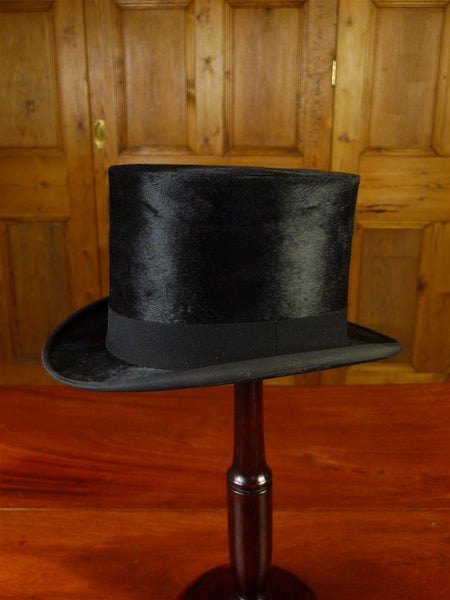 25/0828 vintage antique british black silk top hat 56 cms