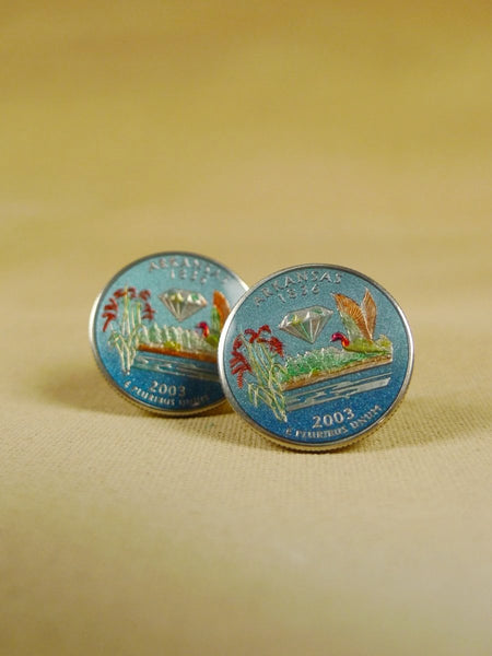 18/1129 brand new benson and clegg usa state quarter arkansas coin cufflinks rrp £100 (cc2055)