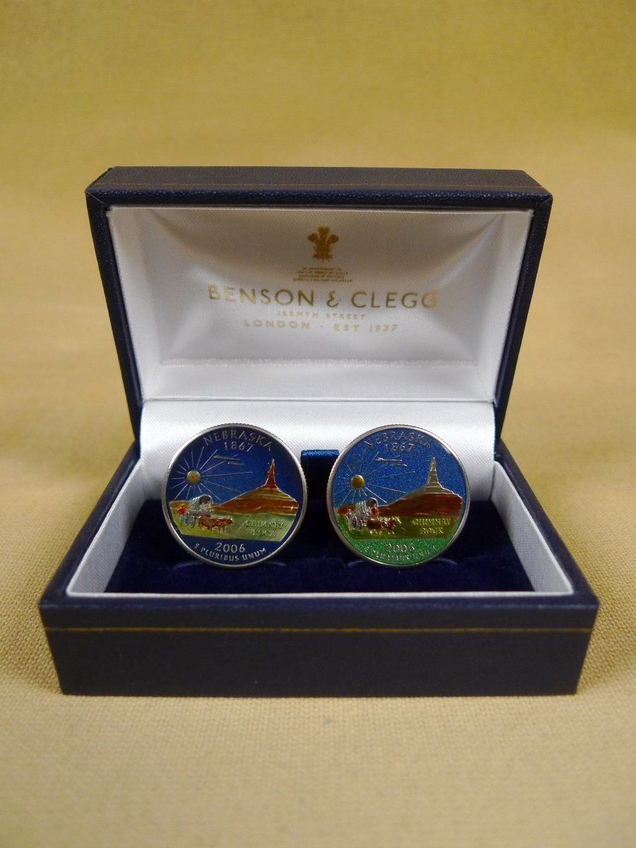 18/1135 brand new benson and clegg usa state quarter nebraska coin cufflinks rrp £100 (cc2091)