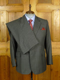 22/0800 immaculate malcolm plews 2016 savile row bespoke grey wool & cashmere rope-stripe suit 44-45 short (portly cut)
