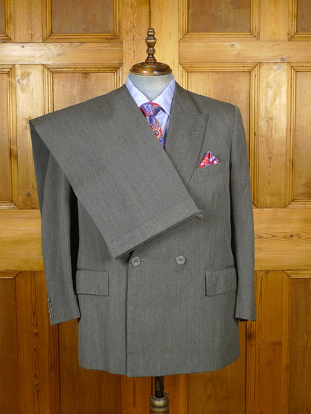 22/1067 vintage 1988 edward sexton savile row bespoke grey herringbone worsted d/b suit 44 short