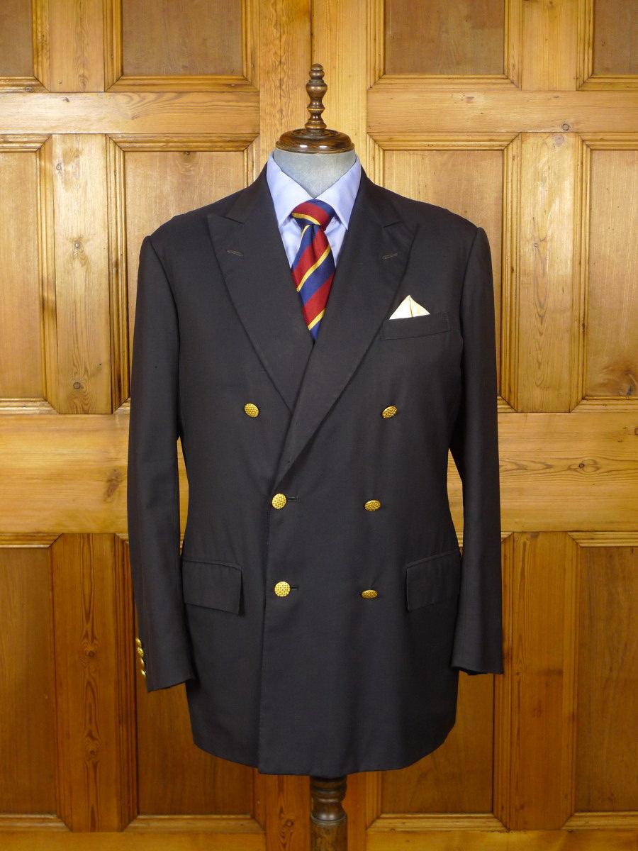 22/1093 anderson & sheppard 2003 savile row bespoke navy blue worsted blazer w/ burgundy linings 44-45 regular to long