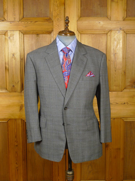 24/0180 immaculate vintage welsh & jefferies savile row bespoke grey / blue prince of wales check worsted suit jacket blazer 44-45 short